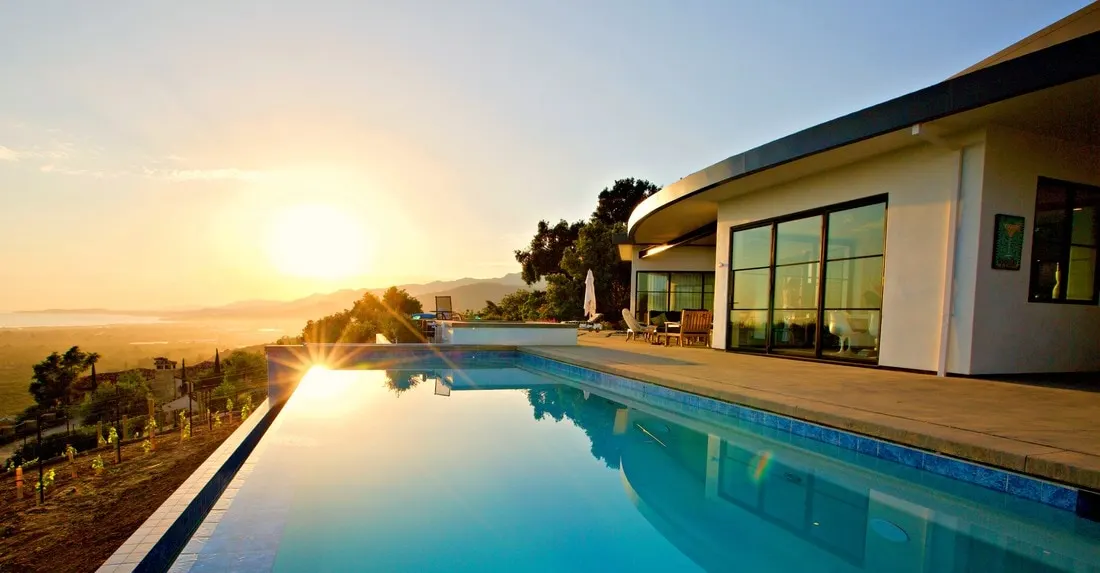 Backyard pool at sunset on a Santa Barbara County home